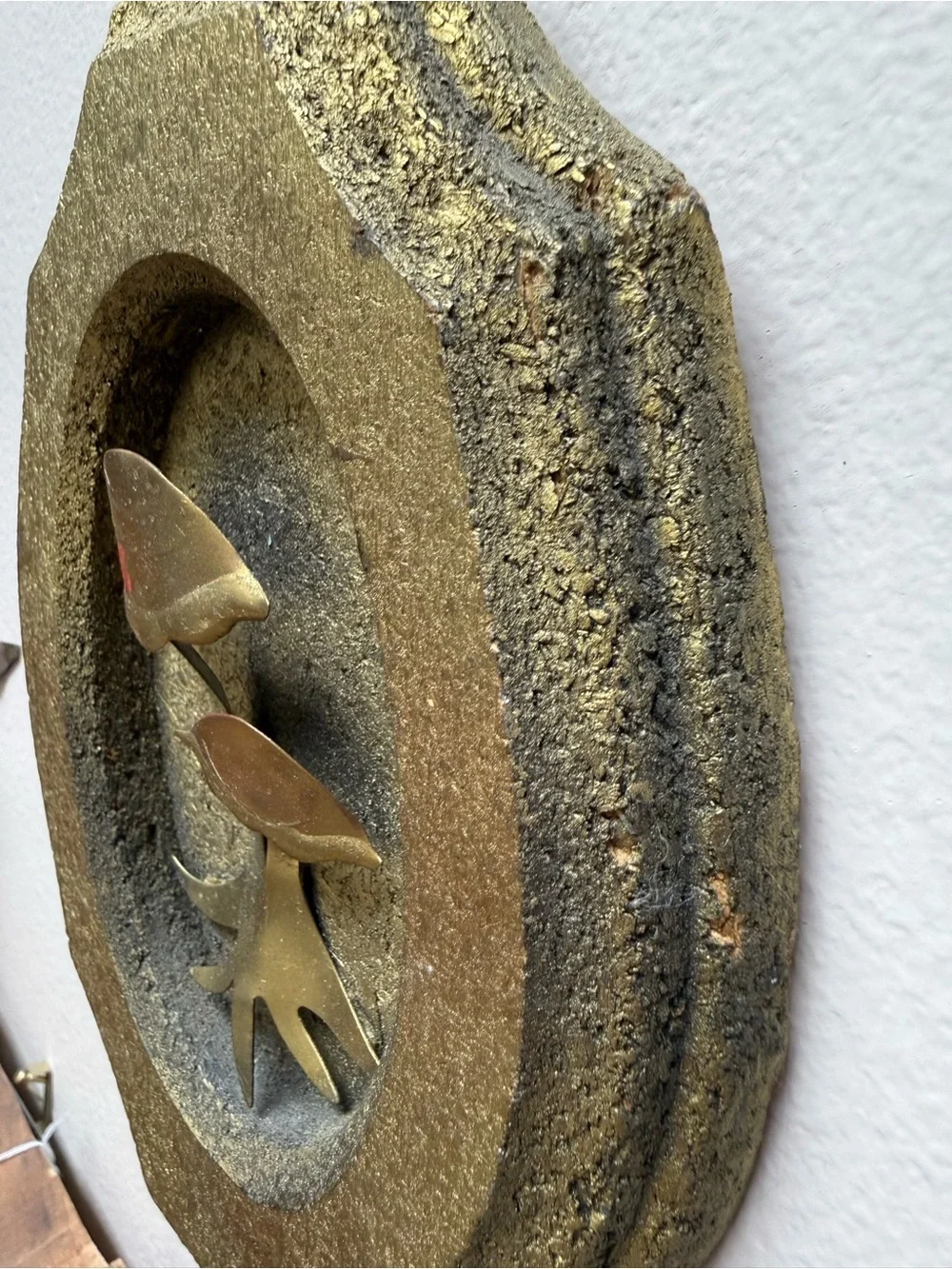 Vintage Mid Century Modern Gold Floral Wall Plaque Decor Metal Mushrooms
